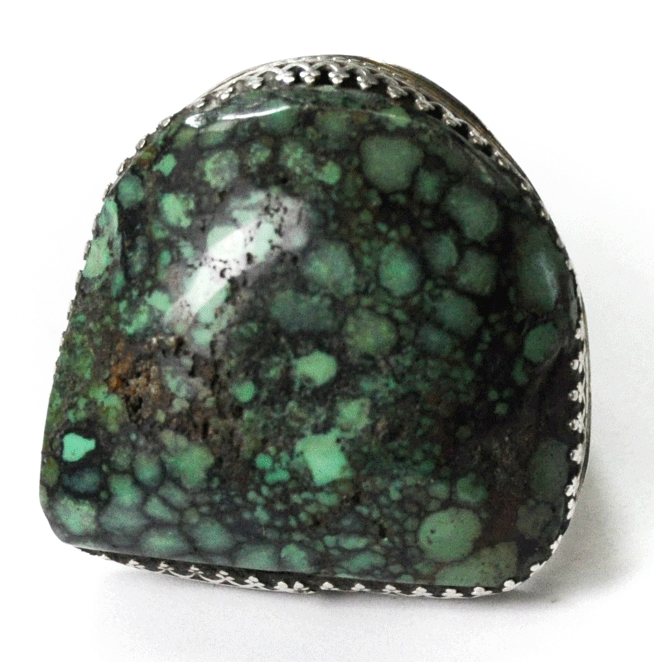 Vintage Sterling 33mm x 32mm Large Green Turquoise Ring Handcrafted Size 10