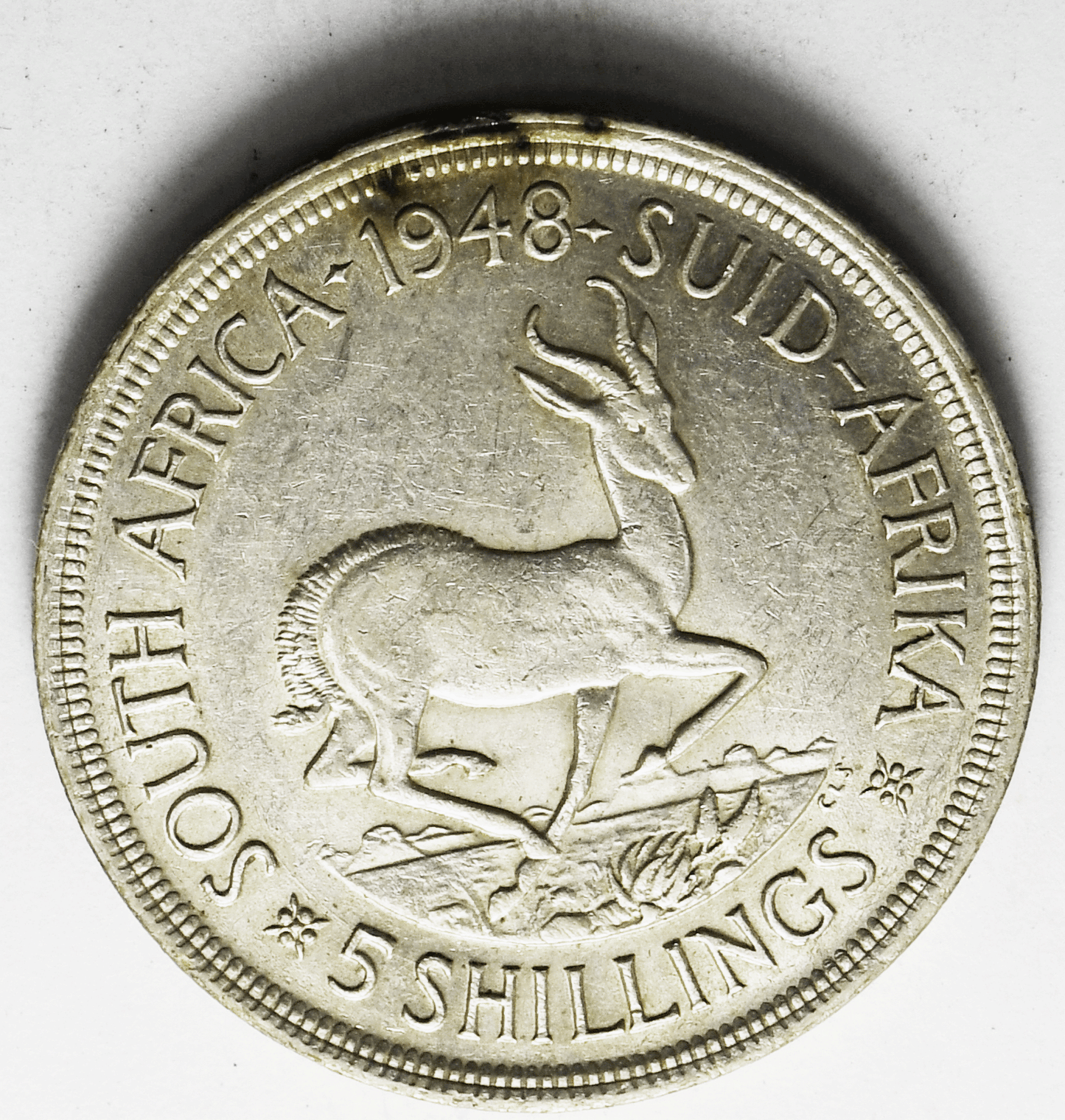 1948 South Africa 5 Five Shillings Silver Coin KM# 40.1