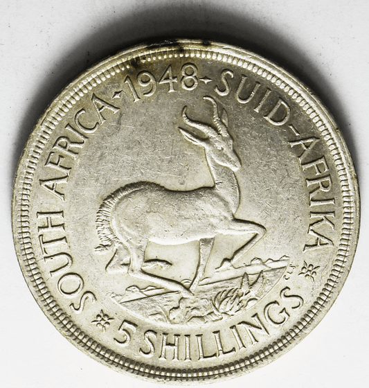 1948 South Africa 5 Five Shillings Silver Coin KM# 40.1