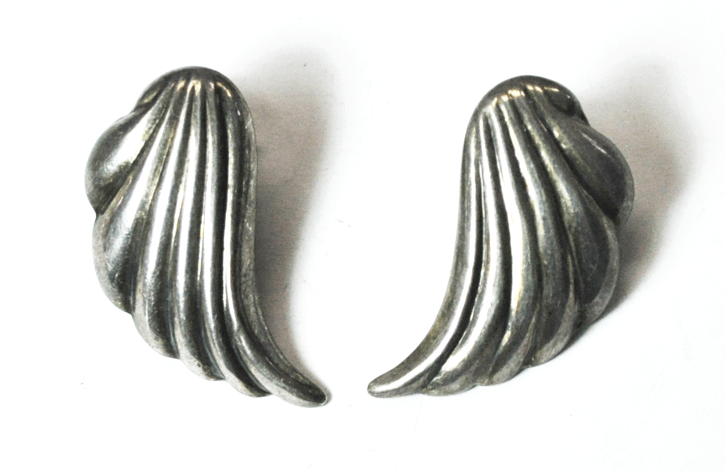 Sterling Silver Wing Stripe Feather Earrings 32mm x 16mm