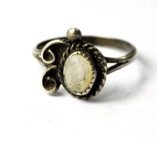 Antique Sterling Silver MOP Mother of Pearl Handcrafted Ring 12mm Size 5.5