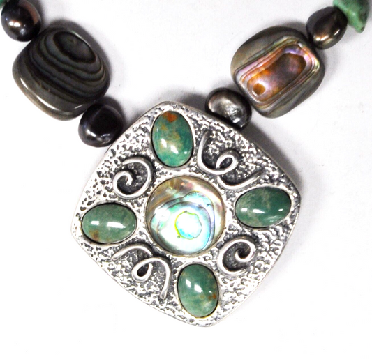 Sterling Silver Carolyn Pollack Turquoise Chunk Kyanite Bead Necklace 19"