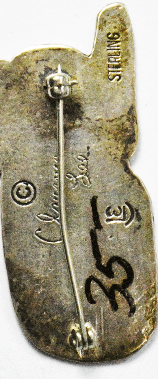 Sterling Silver Clarence Lee Sleeping Cat Brooch Pin 48mm x 20mm