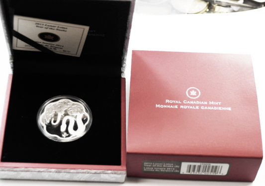 2013 Canada $15 Dollars .999 Silver Proof Coin Lunar Snake Serpent
