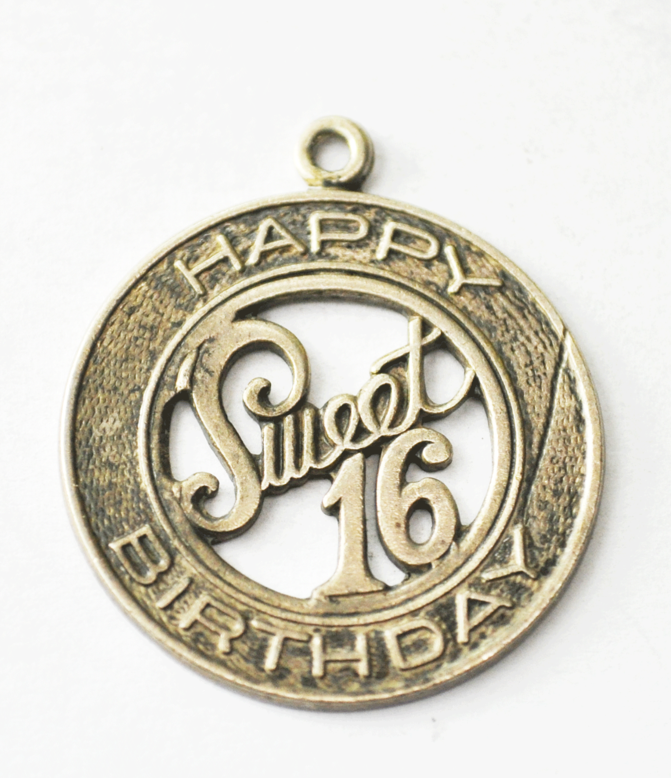 Vintage Sterling Danecraft Happy Birthday Sweet Sixteen Disc Charm 27mm Cut Out