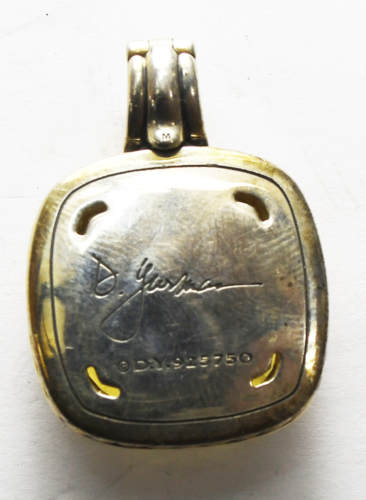 Sterling Silver & 18k David Yurman 34x25mm Square Pendant w Box