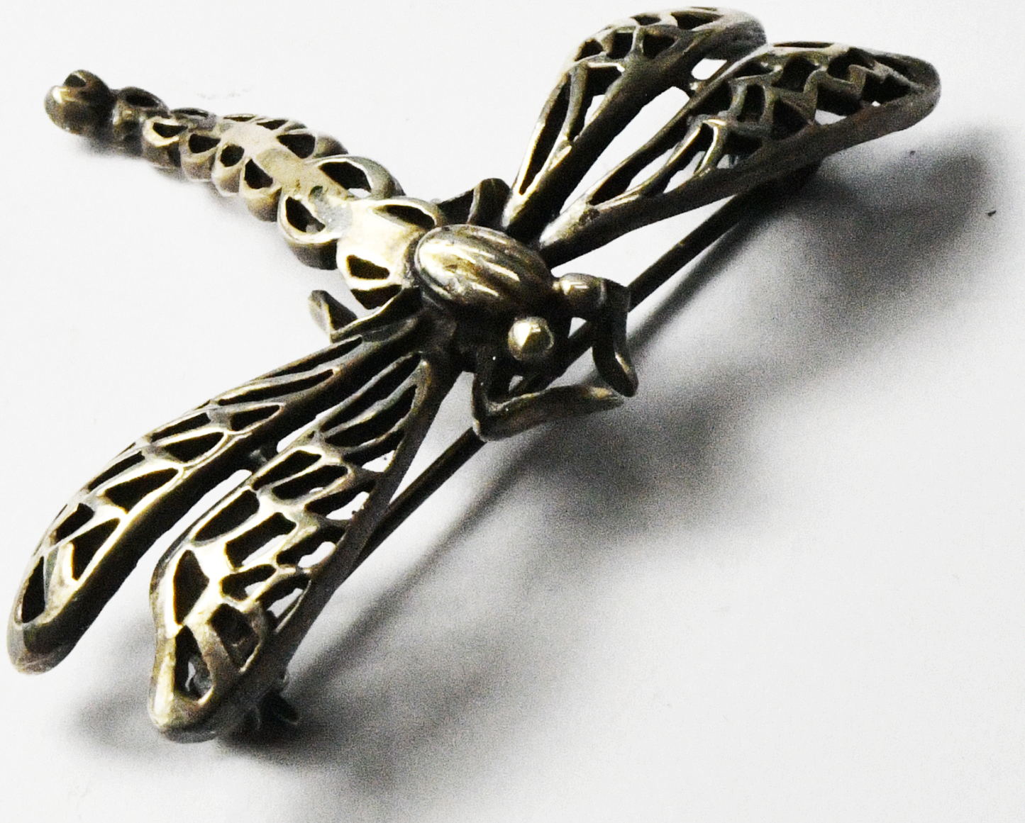 Sterling  Filigree Bug Dragonfly Brooch Pin 36mm x 48mm