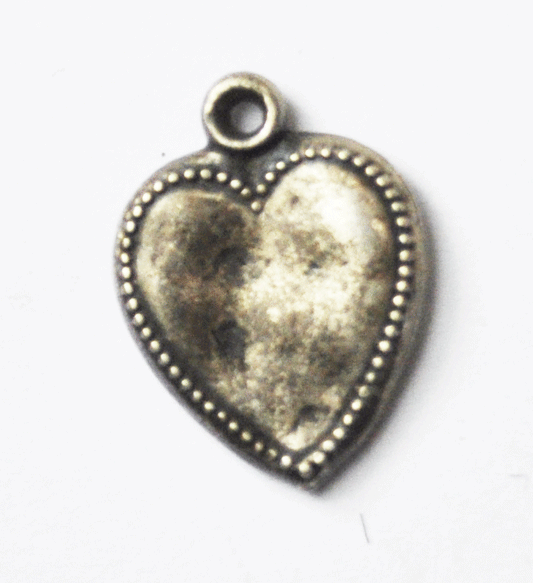 Antique Sterling Silver Puffy Heart Dot Halo Charm 16mm x 12mm x 2mm Dented