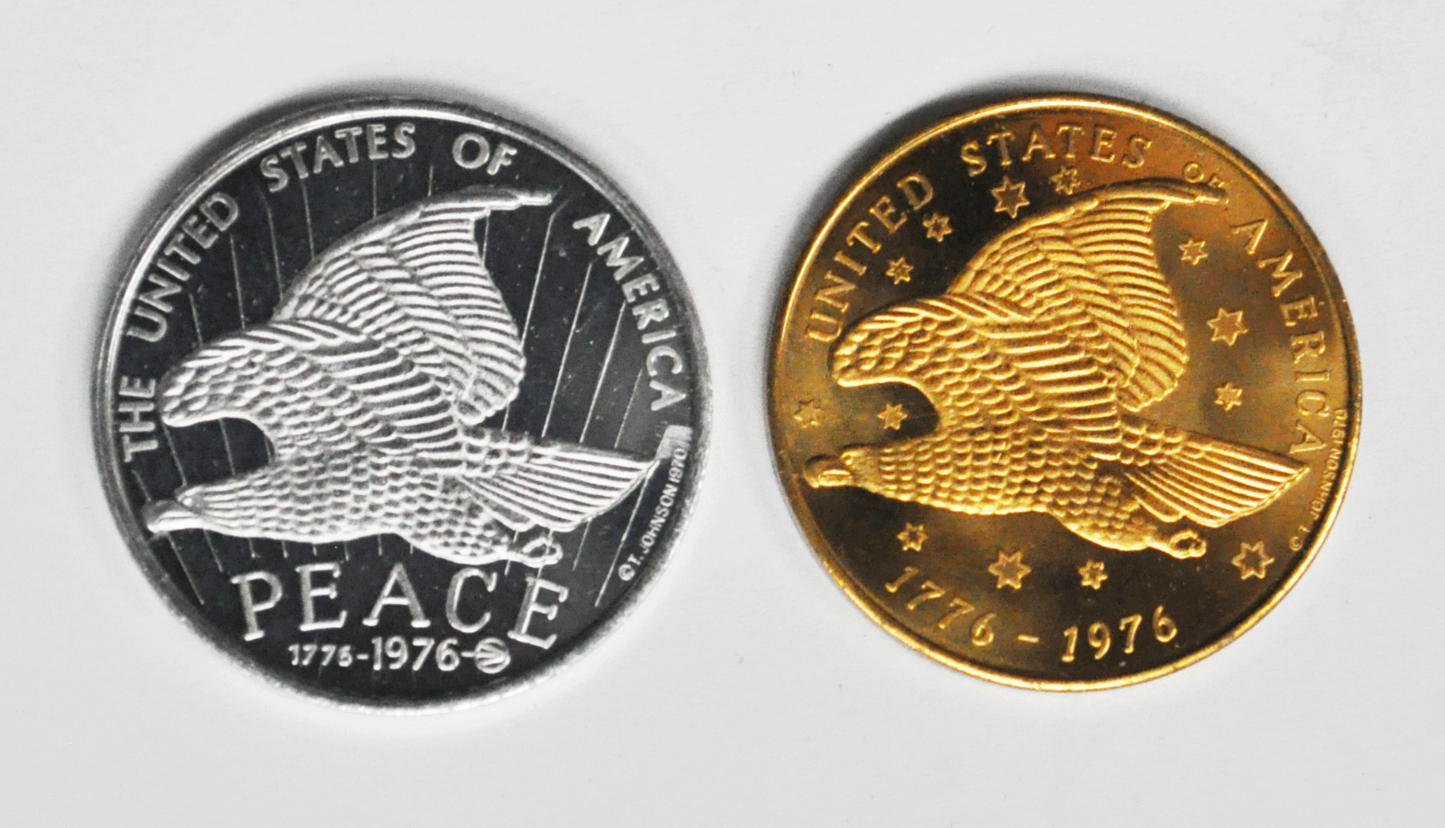 T Johnson 1970 Freedom America Liberty Eagle Bicentennial Proof Medal Set 34mm