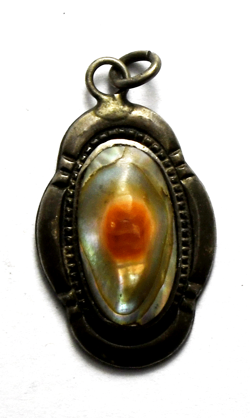 Sterling Vintage Mother of Pearl MOP Charm Pendant 25mm x 15mm