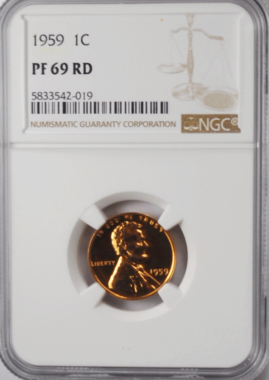 1959 1c Proof Lincoln Memorial Cent One Penny NGC PF69 RD Gem Unc