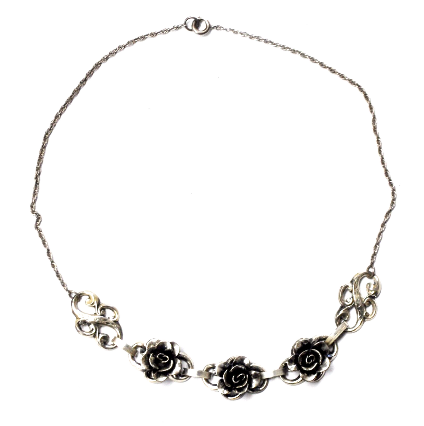 Sterling Silver Vintage JewelArt Flower Rose Necklace 15mm 16"