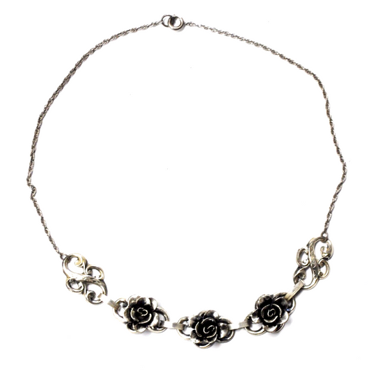 Sterling Silver Vintage JewelArt Flower Rose Necklace 15mm 16"