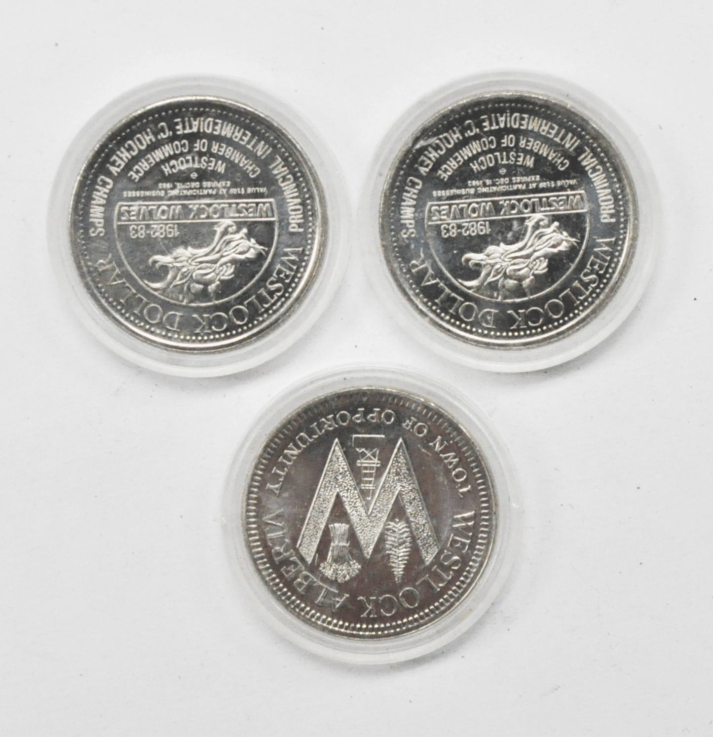 1982-83 Canada $1 Trade Token 34mm Wolves Town of Opportunity 3 Tokens