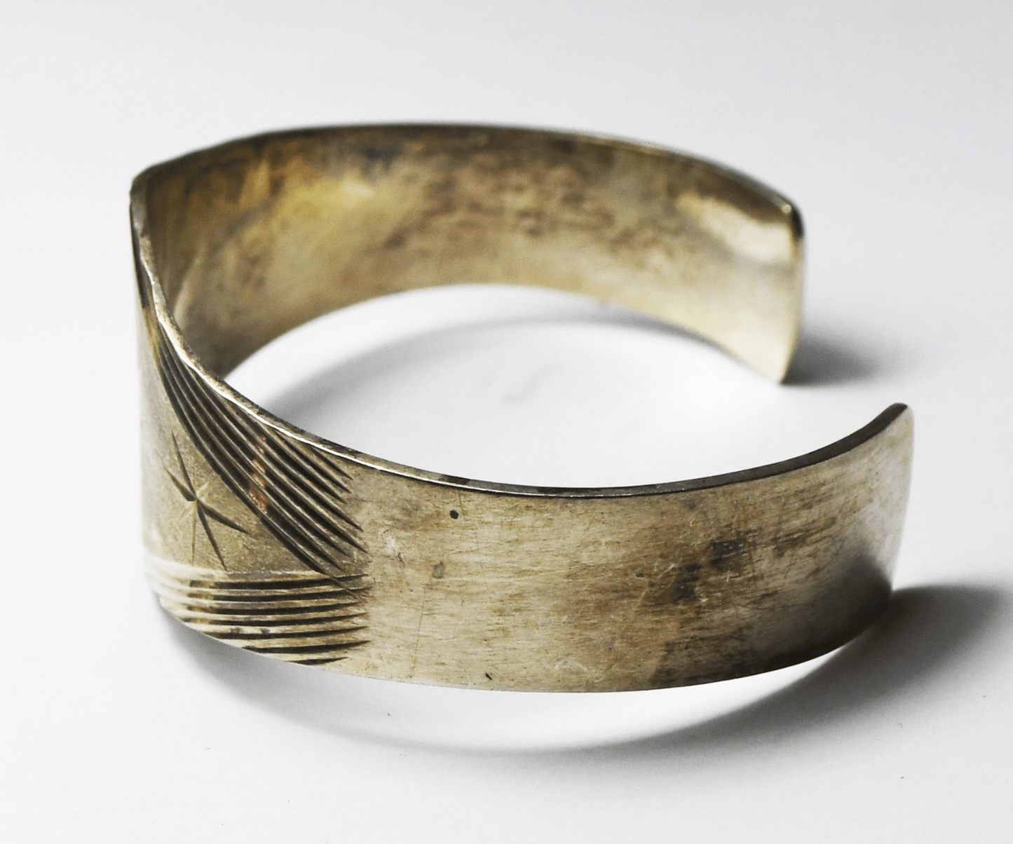 Sterling Silver Tapered Etched Stars Stripes Cuff Bracelet 24mm 6-3/4" Wrist 25g