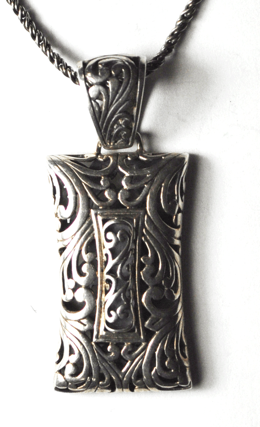 Sterling TH Filigree Scroll Pendant Rectangle 50mm x 21mm & 2mm 17.5" Necklace