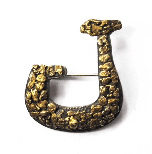 J Fish Hook Sterling Gold Nugget Brooch Hollands San Angelo 1.5" x 34mm 900