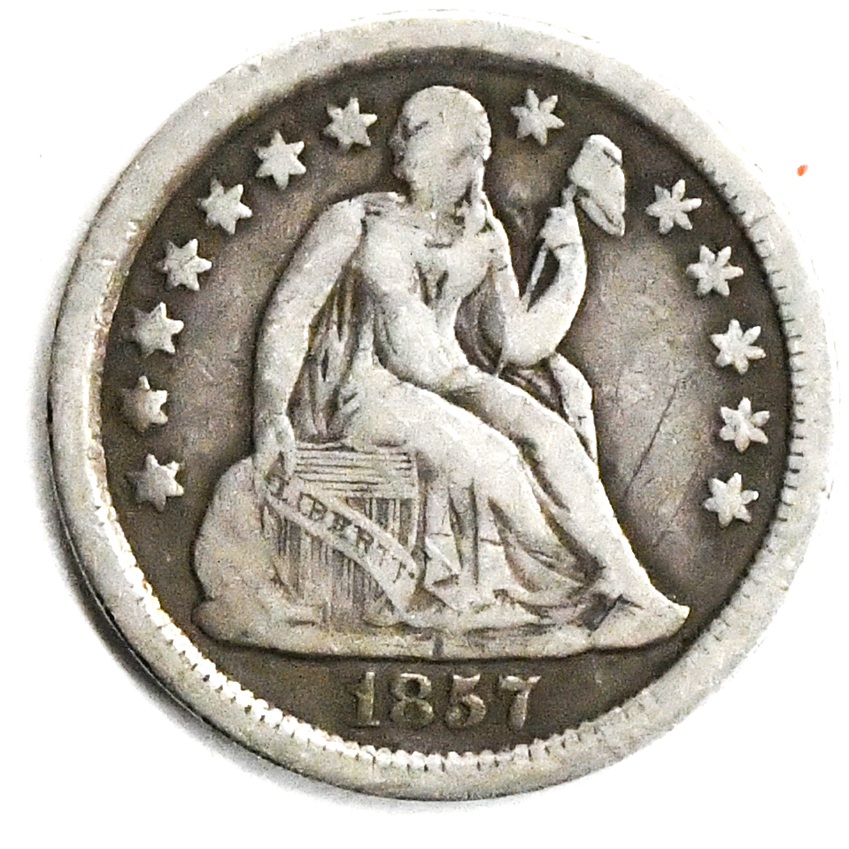 1857 10c Seated Liberty Silver Dime Ten Cents Philadelphia