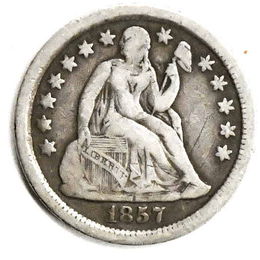 1857 10c Seated Liberty Silver Dime Ten Cents Philadelphia