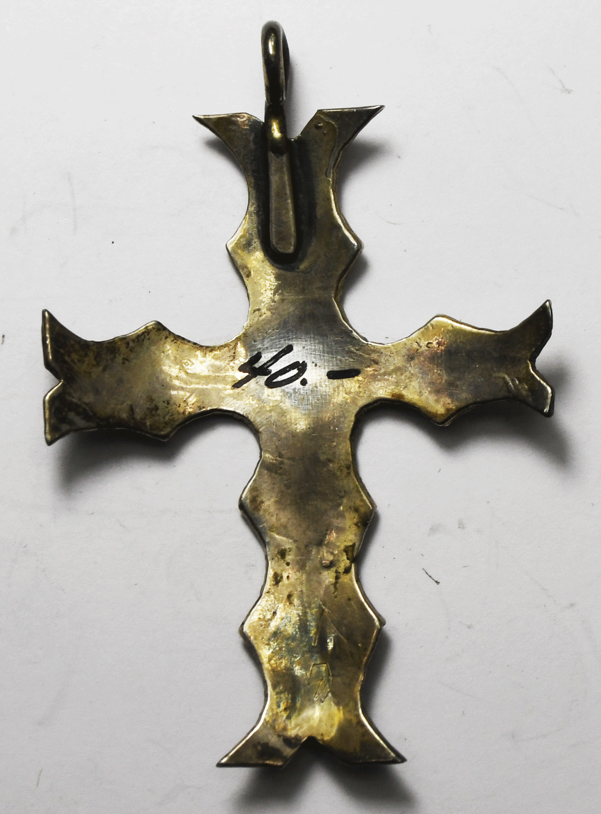 Sterling Turquoise Coral Chip Inlay Domed Jagged Cross Pendant 73mm x 49mm