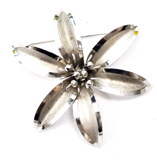 Sterling Silver Bond Boyd Lilly Floral Garden 72mm Brooch Pin 3-3/8"