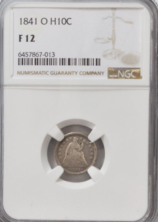 1841 O H10c Seated Liberty Silver Half Dime New Orleans NGC F12