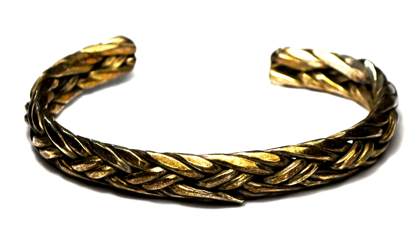 Sterling Silver Heavy Solid Basket Weave Cuff Bracelet 10mm 6-3/4" Wrist 45g