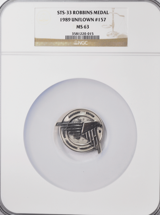 1989 STS-33 Robbins Silver Space Medal Unflown #157 NGC MS63 Discovery