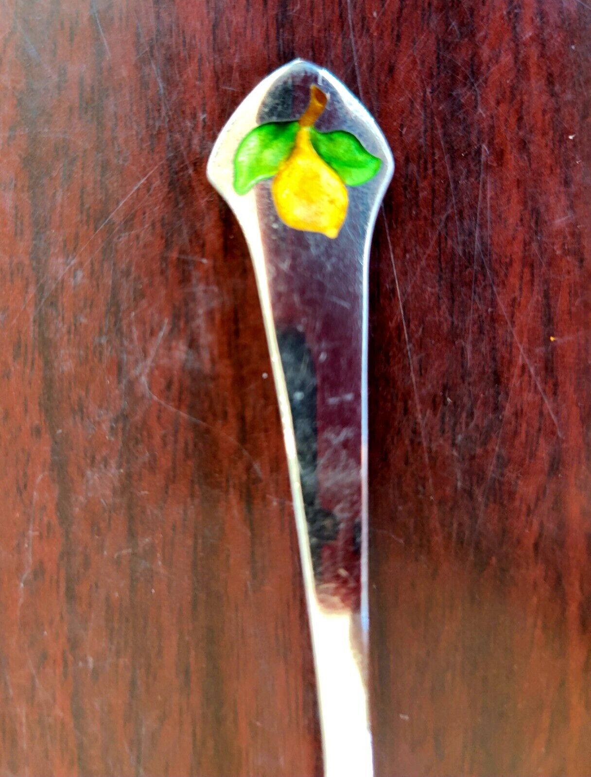 Sheffield England Sterling Pear Enameled  5 3/4" Strawberry Lemon  Fork .31oz