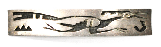 Vintage Sterling Silver Road Runner Curved Hair Clip Barette 4-3/8" x 21mm