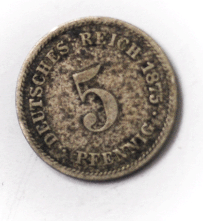 1875 D Germany Empire 5 Five Pfennig Copper Nickel Coin KM# 3