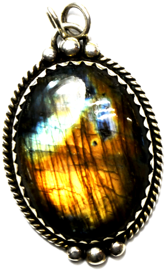 Sterling Silver Oval Labradorite Mermaid Cutout Reversible  Pendant 35mm x 59mm