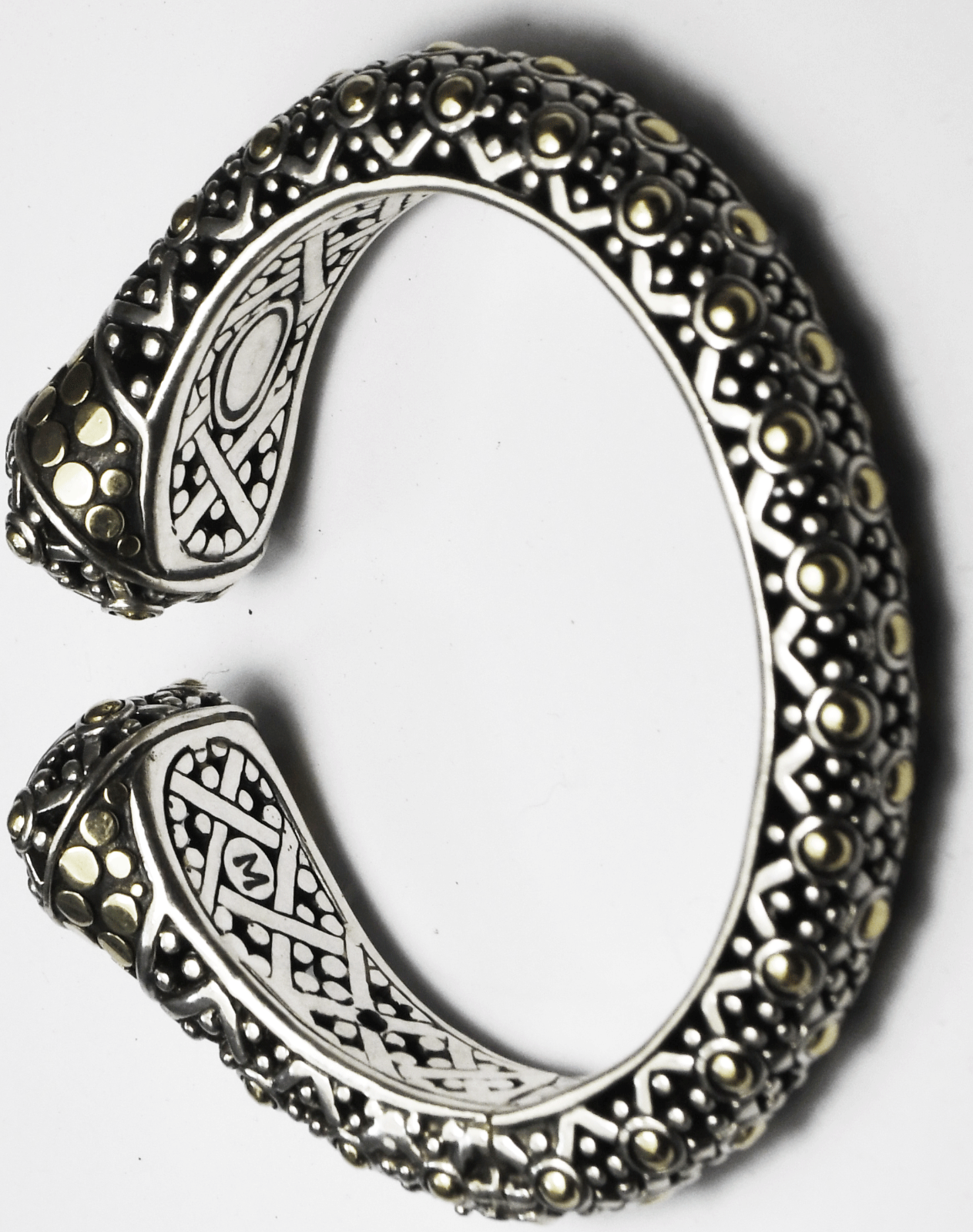 Sterling 18k John Hardy Jaisalmer Kick Dot Hinged 21-10mm Cuff 6-1/4" Wrist