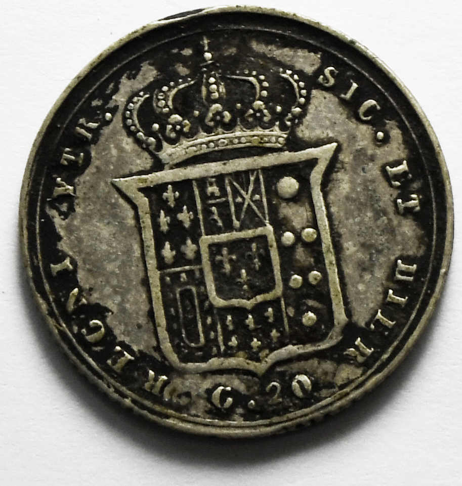 1855 Italian States Naples 20 Grana Silver Coin KM# 332 Italy