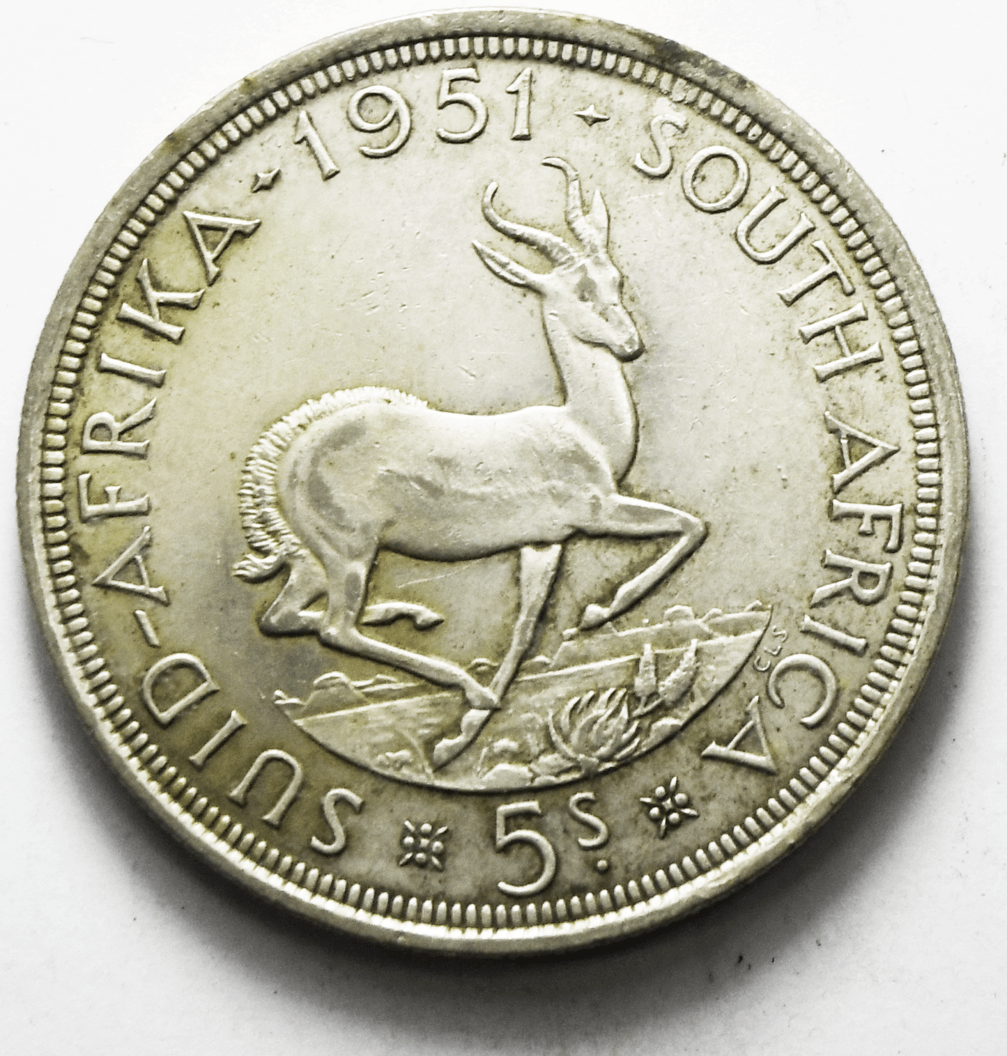 1951 South Africa 5 Five Shillings Silver Coin KM# 40.2