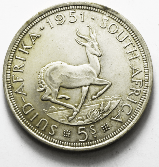 1951 South Africa 5 Five Shillings Silver Coin KM# 40.2