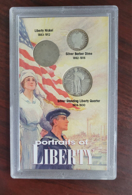 Portraits Of Liberty:  Standing Liberty Quarter, Barber Dime, V Nickel Set