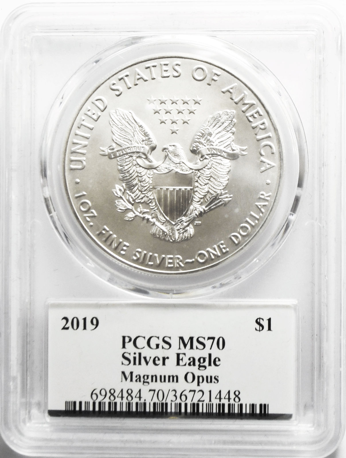 2019 $1 American Silver Eagle 1oz Fine PCGS Legacy Collection Magnus Opus MS70