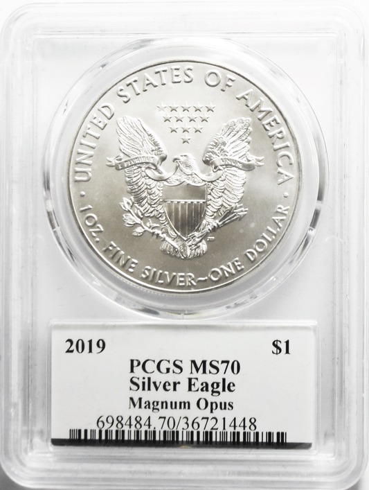 2019 $1 American Silver Eagle 1oz Fine PCGS Legacy Collection Magnus Opus MS70