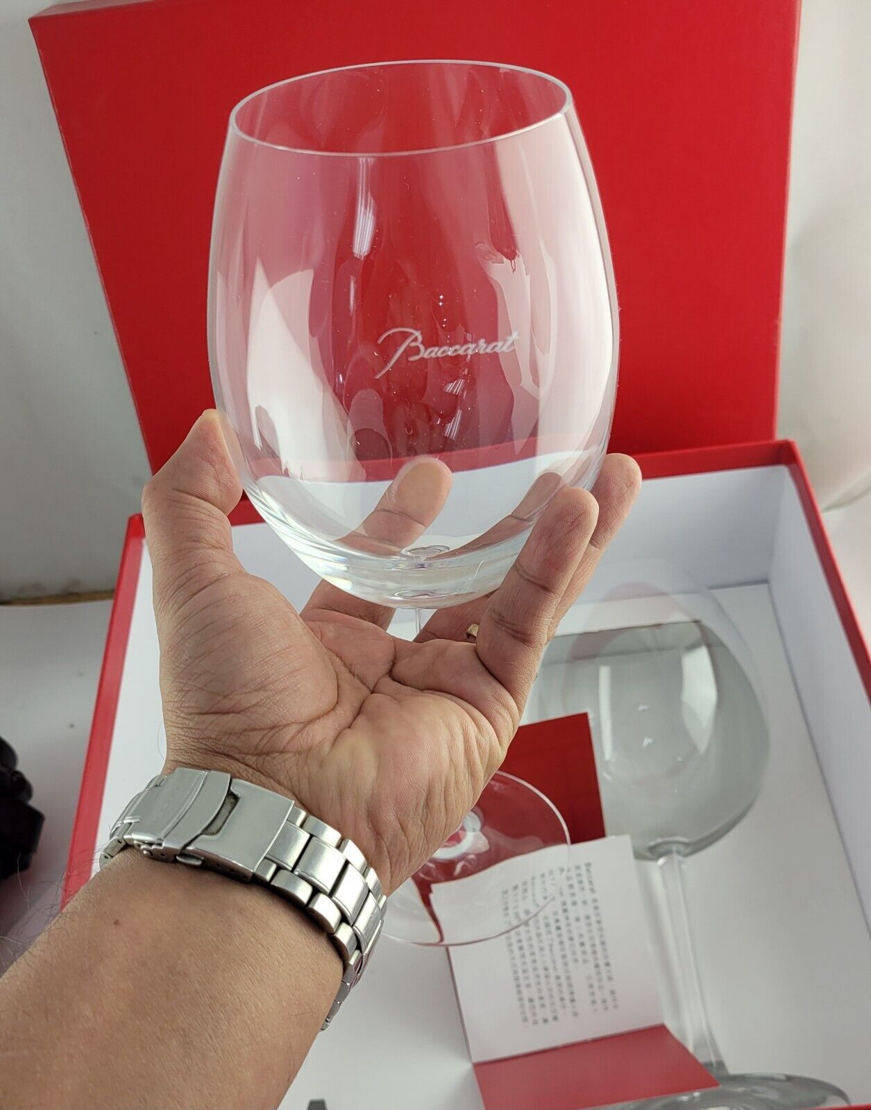 Baccarat Crystal 9 5/8" tall Grand Bordeaux Wine Glasses Set of 2 signed Boxed