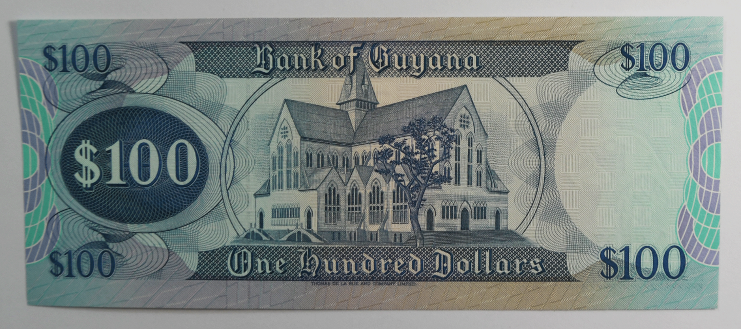 1989 Bank of Guyana $100 One Hundred Dollars Uncirculated Banknote A/40 850746