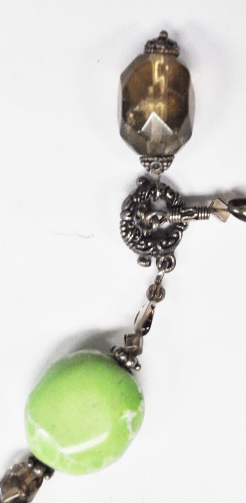 Silver Plated 24mm Chrysoprase 15mm Quartz Toggle Bead Necklace 17"