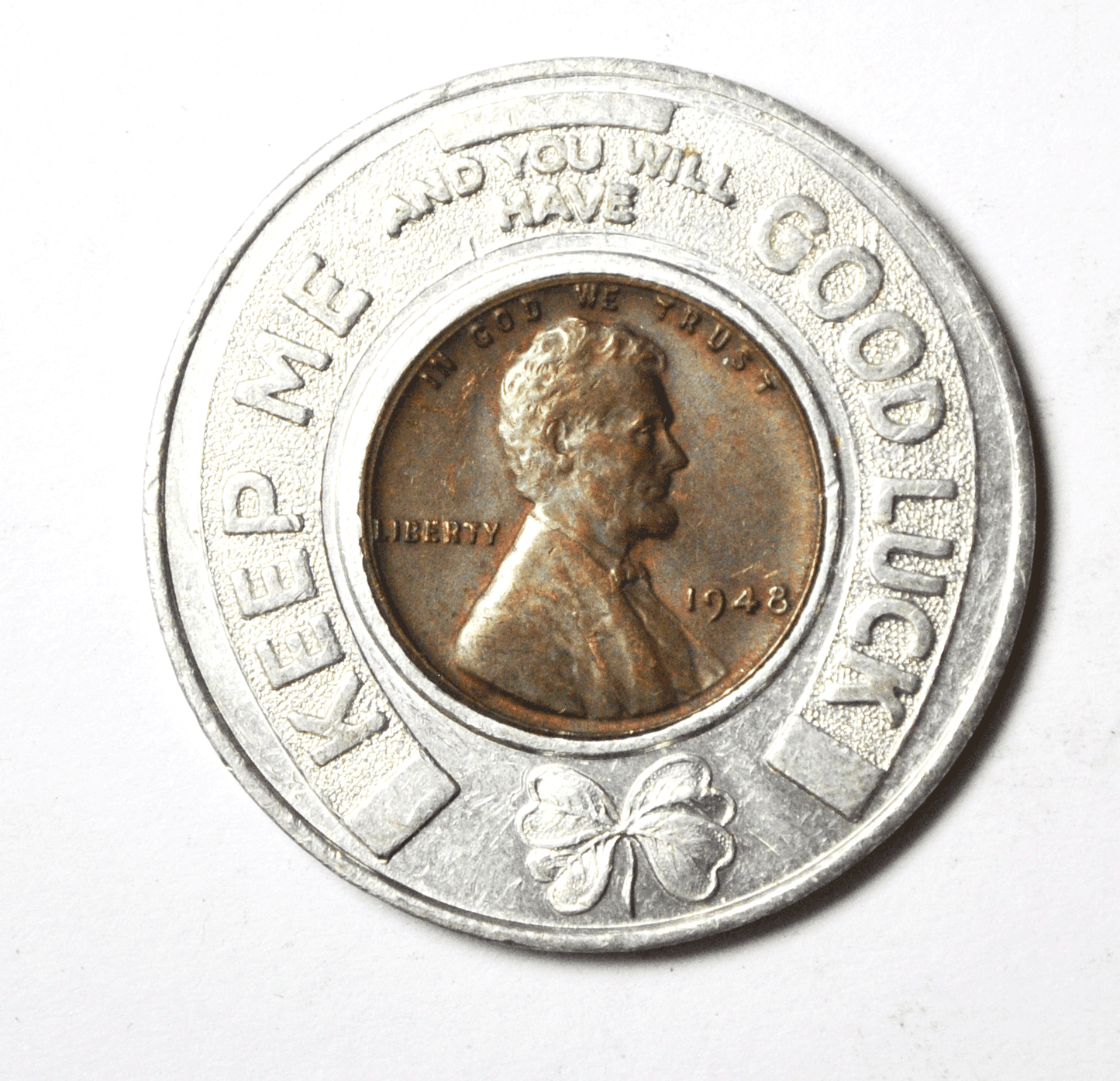 1948 1c Wheat Cent Encased Penny KC Safety Council Member I Practice Good Luck