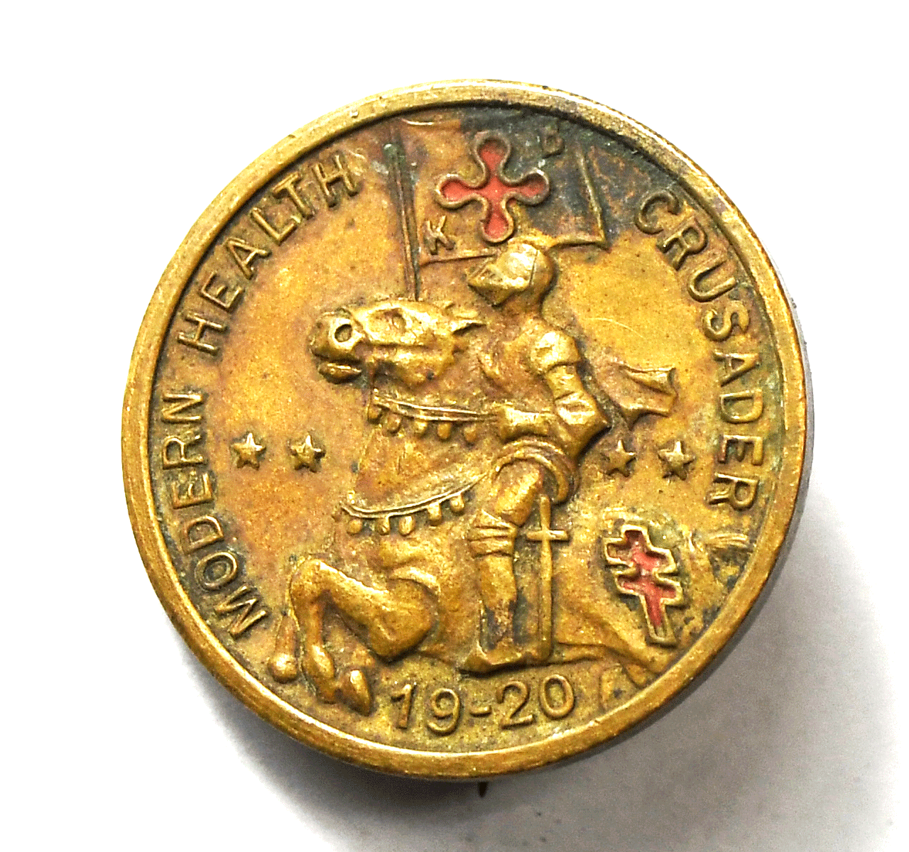 1920 Red Cross Modern Health Crusader National Tuberculosis Brass Pinback 22mm