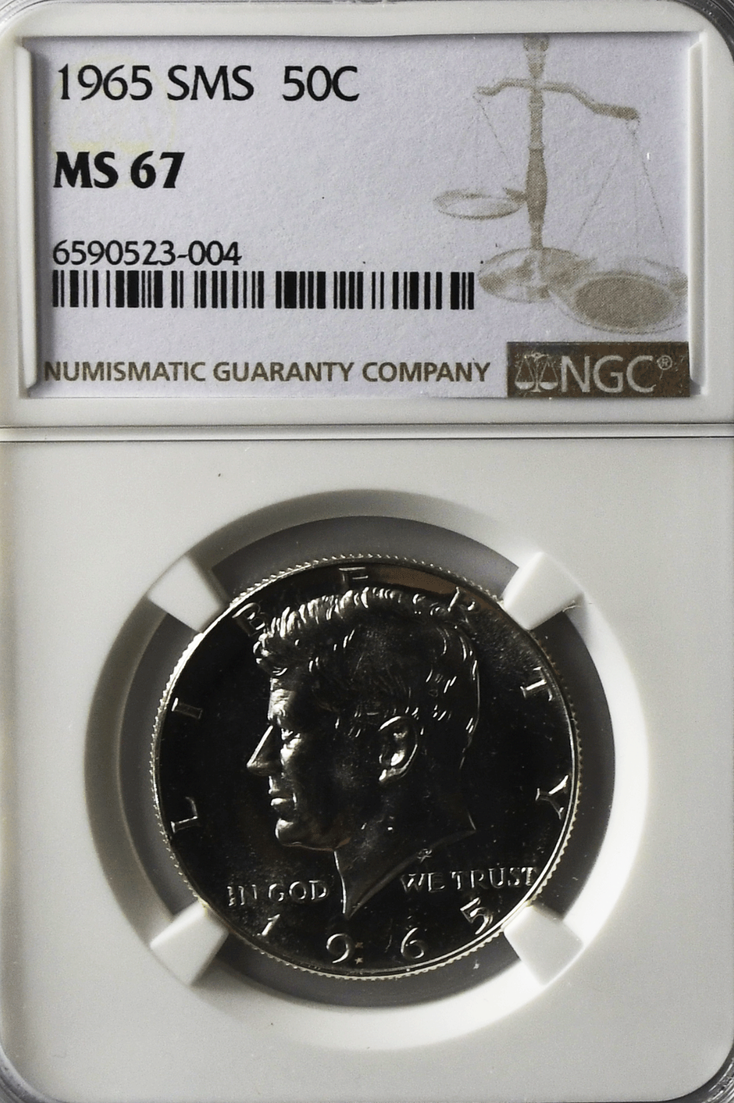 1965 50c SMS Kennedy Silver Half Dollar Fifty Cents MS67 NGC