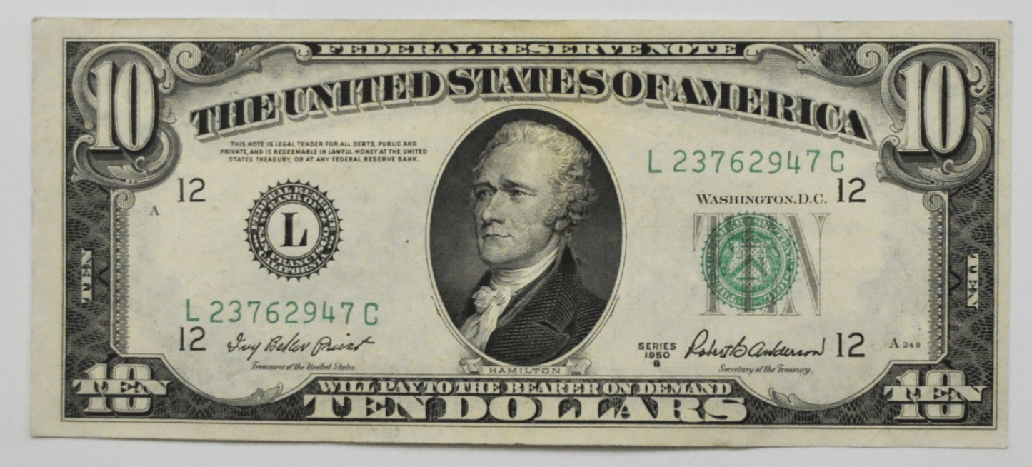 1950 B $10 Federal Reserve  Note Ten Dollars L23762947C SF