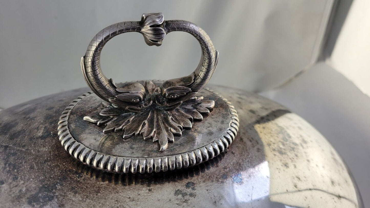 Antique Huge 18” Victorian Game Cover Food Meat Dome Silver Plated Centerpiece