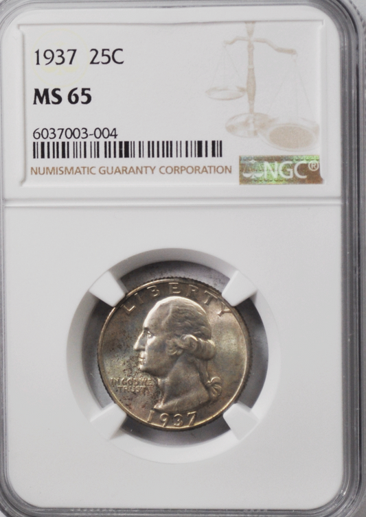 1937 25c Washington Silver Quarter Dollar NGC MS65 Brilliant Uncirculated
