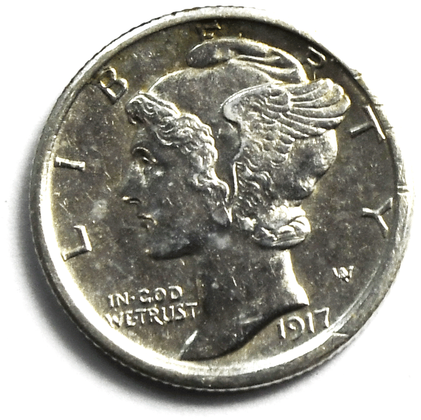 1917 10c Mercury Silver Dime Rare Ten Cents Philadelphia AU