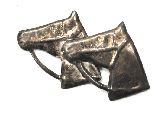 Sterling Silver Mexico Double Horse Bust Brooch Pin 77mmx 43mm